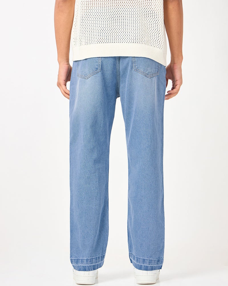 bewakoof Men's Light Blue Washed Straight Fit Mid-Rise Jeans - Image 3